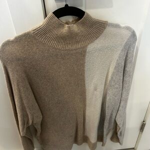 Reitmans Colorblock Mock Neck Long Sleeve Sweater - Beige, Cream, Light Gray